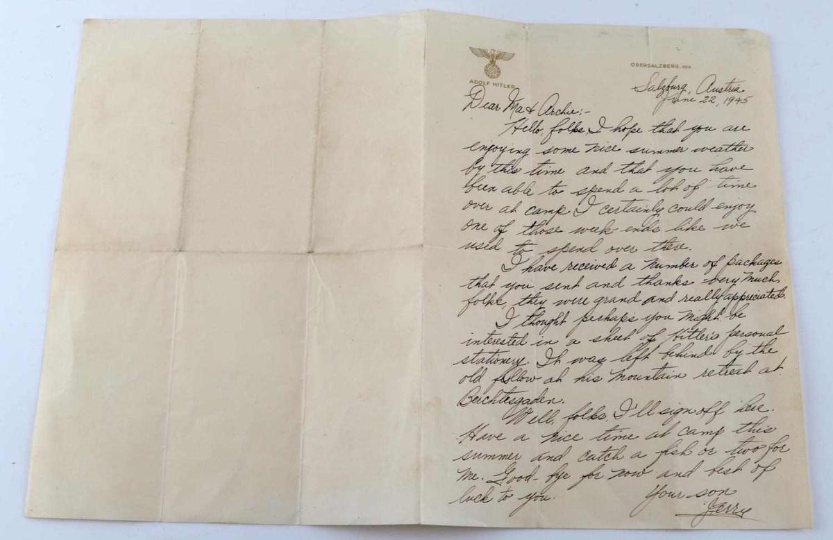 ADOLF HITLER STATIONARY W LETTER FROM US SOLDIER