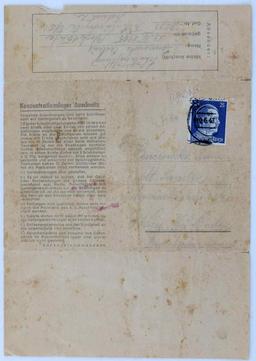 AUSCHWITZ CONCENTRATION CAMP PRISONER LETTER HOME