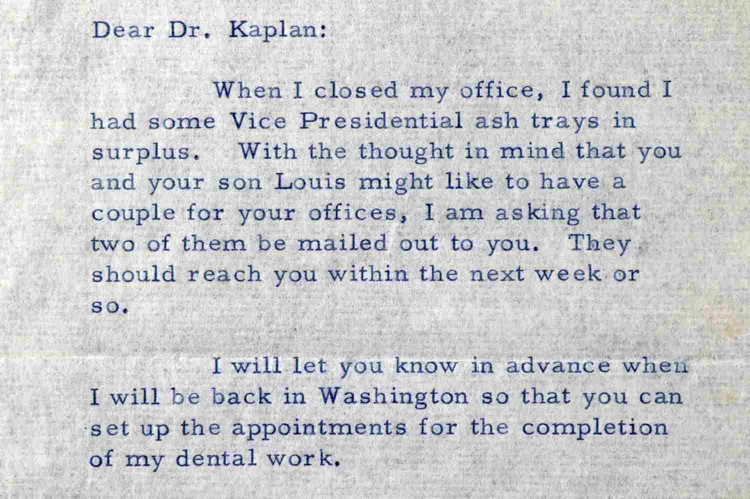 RICHARD NIXON SIGNED LETTER TO PERSONAL DENTIST