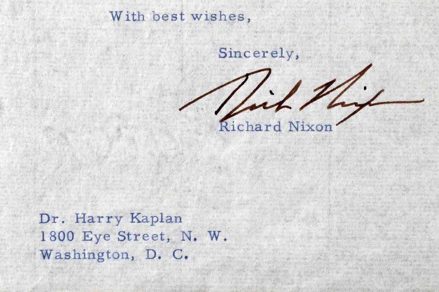 RICHARD NIXON SIGNED LETTER TO PERSONAL DENTIST