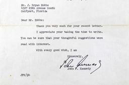 SENATOR LETTERHEAD JOHN F KENNEDY SIGNED LETTER