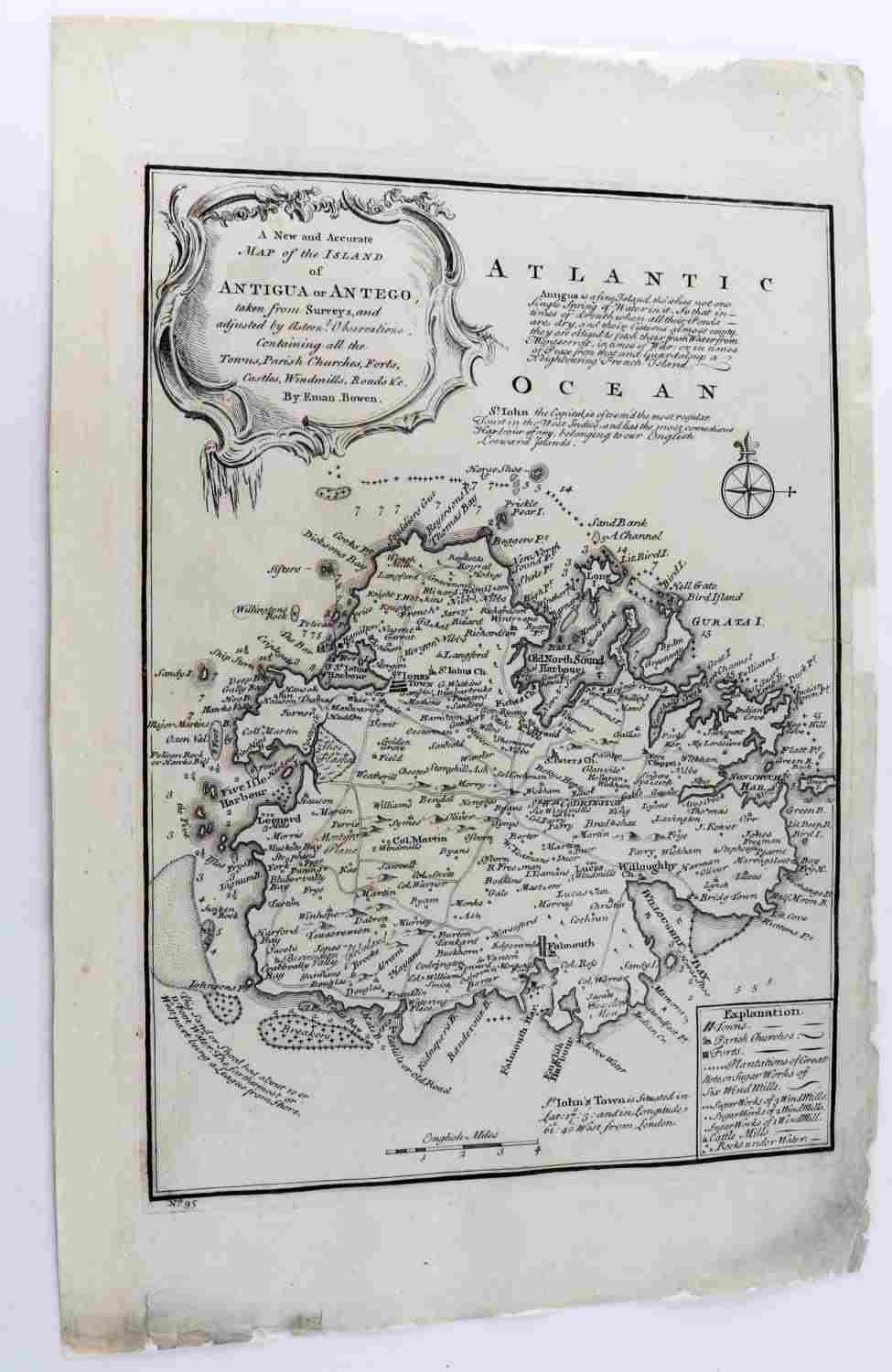 18TH CENTURY BOWEN MAP OF ANTIGUA