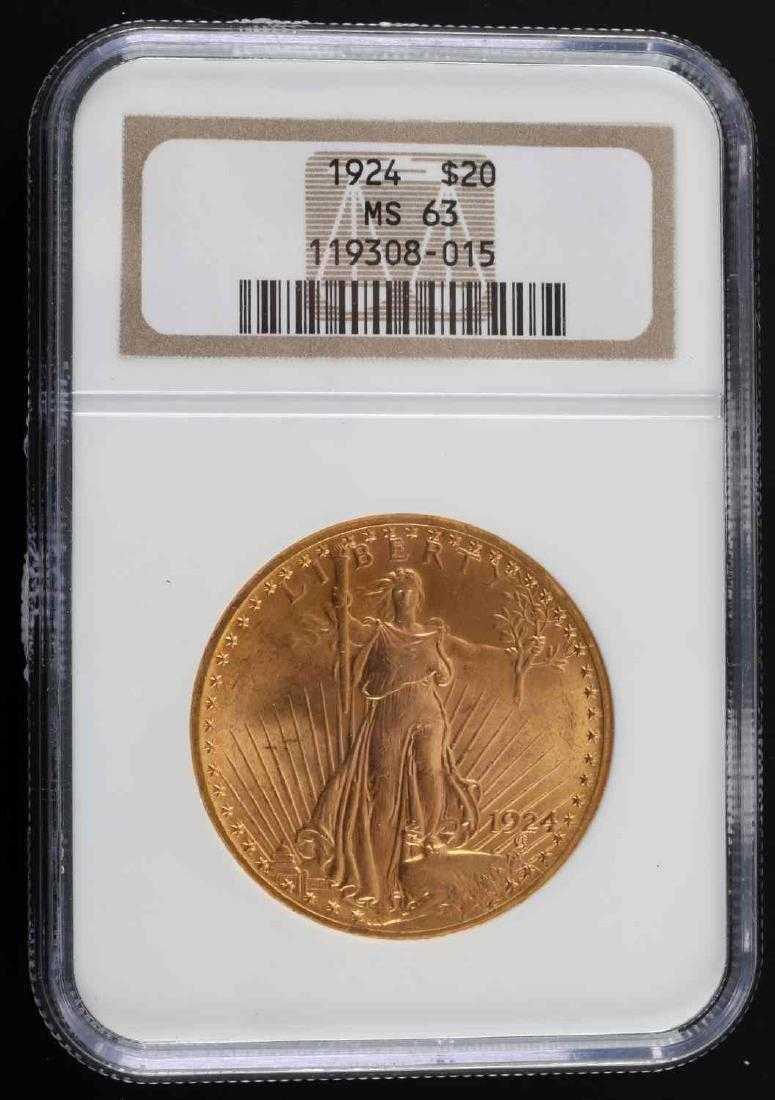 1924 ST GAUDENS GOLD $20 DOUBLE EAGLE COIN MS63