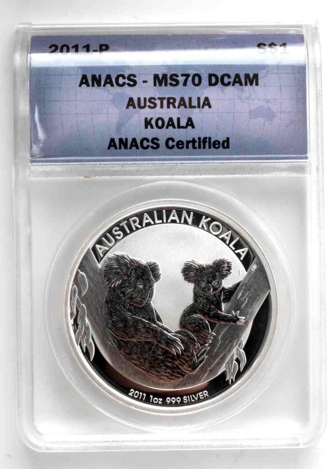 ANACS MS70 2011 1 OZ SILVER AUSTRALIA COIN LOT 5