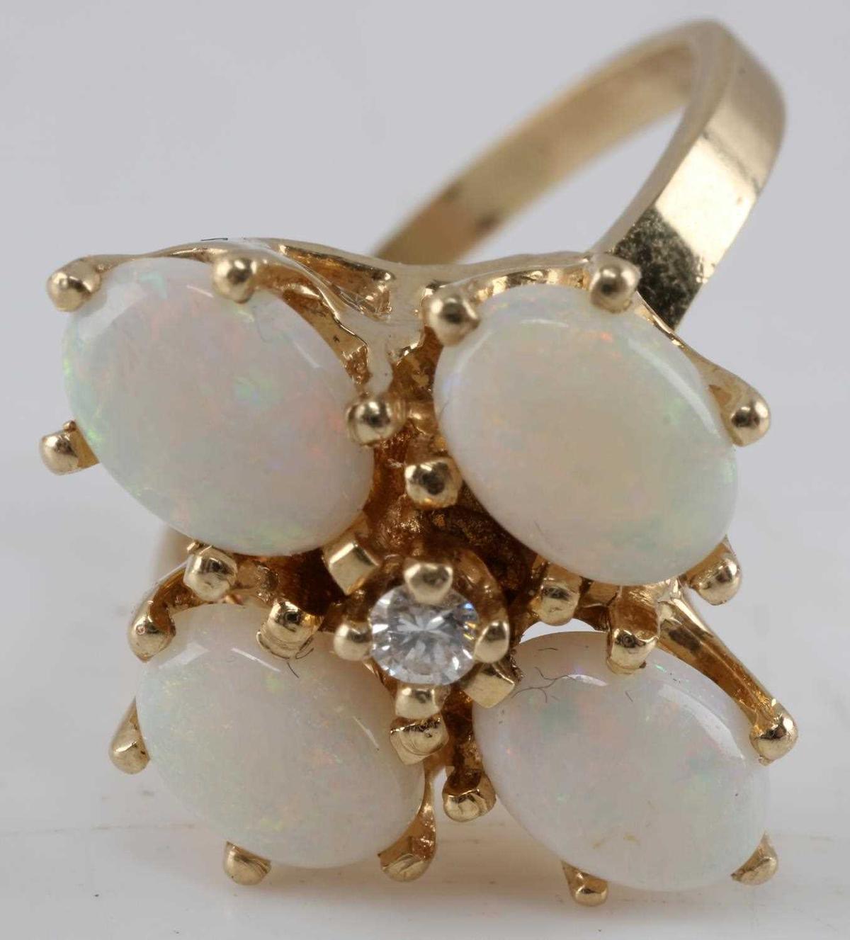 14 KT GOLD OPAL AND DIAMOND COCKTAIL RING
