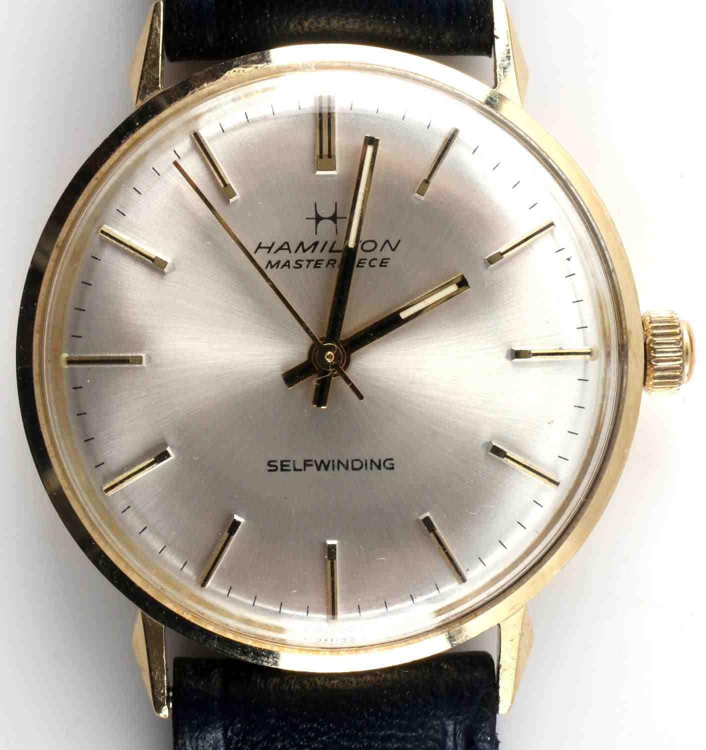 VINTAGE HAMILTON MASTERPIECE MENS 14K GOLD WATCH