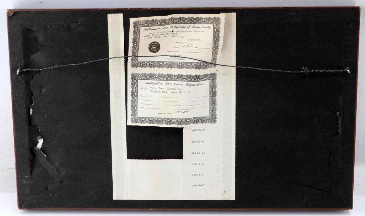 AARON BURR SIGNED DOCUMENT BANK OF US W/ COA