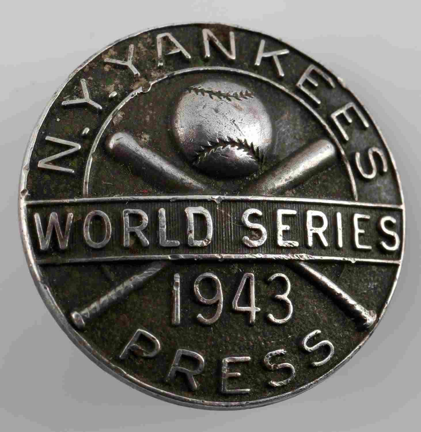 1943 STERLING SILVER WORLD SERIES PRESS PIN BADGE