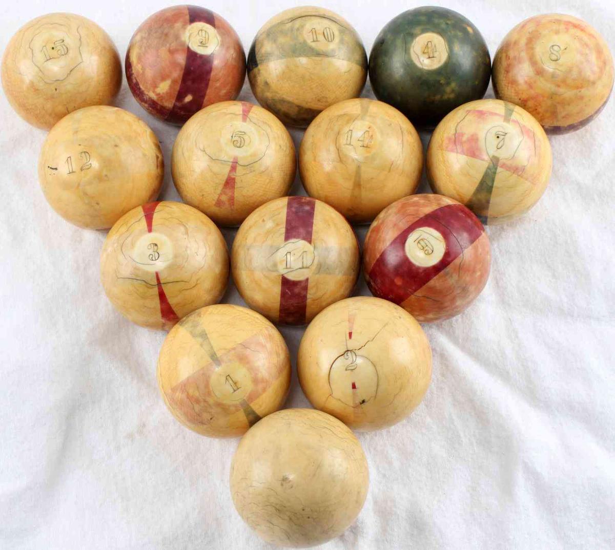 ANTIQUE CIVIL WAR ERA IVORY BILLIARD BALL SET