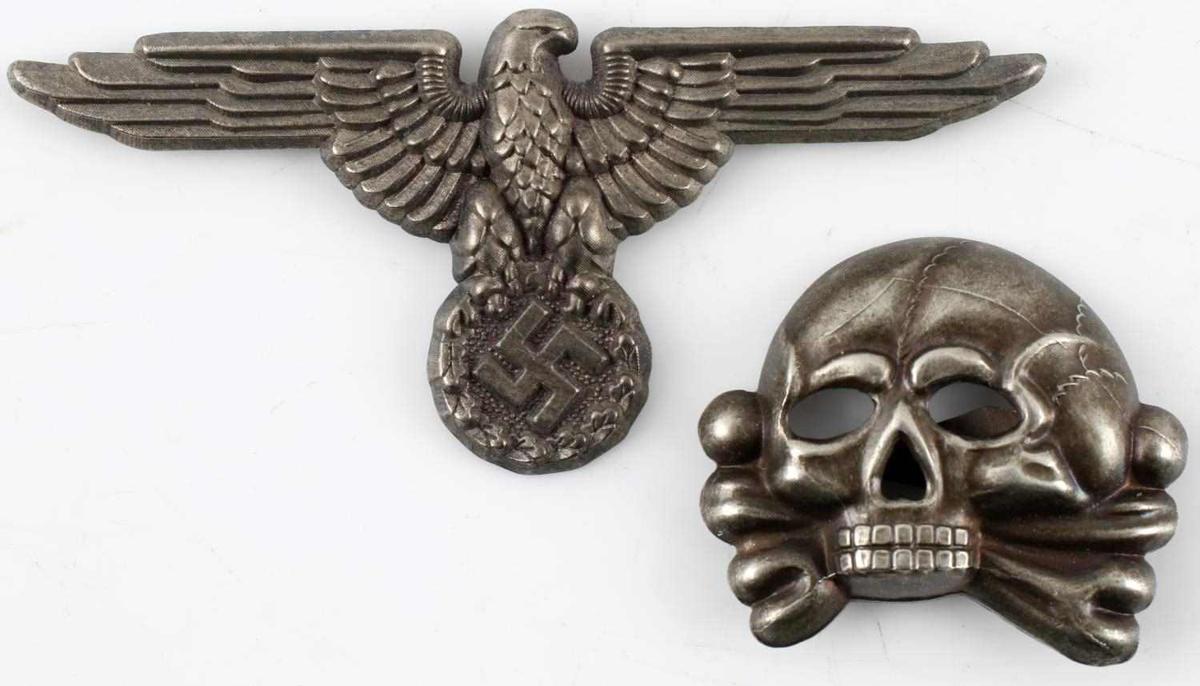 WWII GERMAN WAFFEN SS EAGLE & TOTENKOPF CAP BADGE