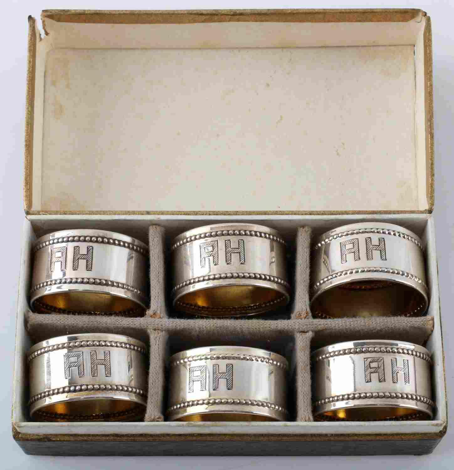 WWII GERMAN HITLER SILVER NAPKIN RING SET OF 6