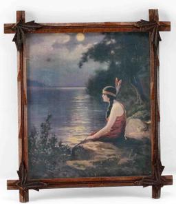 FRAMED PRINT OF NATIVE AMERICAN WOMAN WATERSCAPE