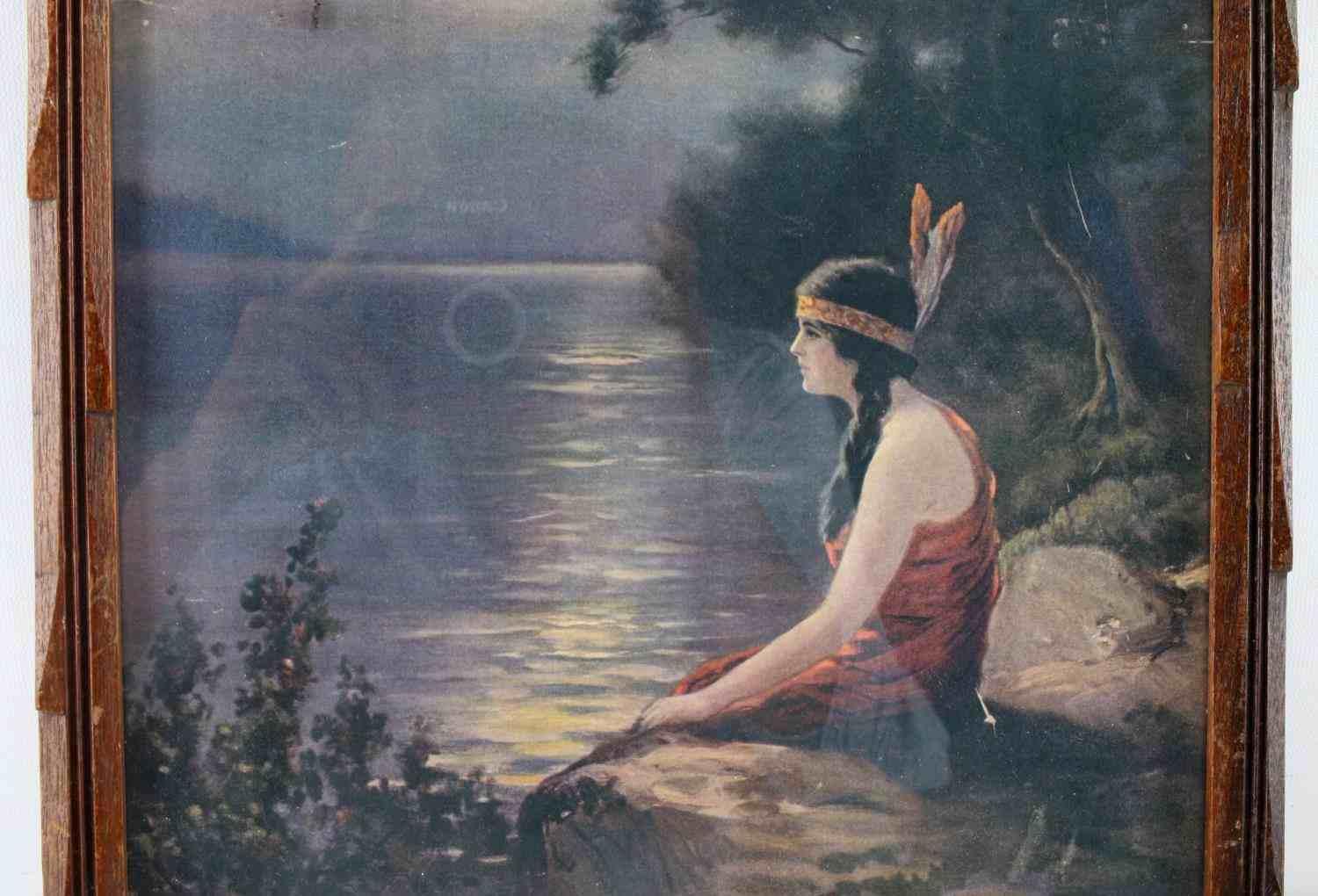 FRAMED PRINT OF NATIVE AMERICAN WOMAN WATERSCAPE