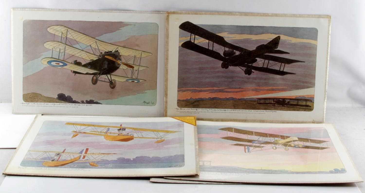 5 ALFRED DAGUET ANTIQUE WAR PLANE LITHO REPROD LOT