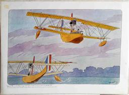 6 ALFRED DAGUET ANTIQUE WAR PLANE LITHO REPROD LOT