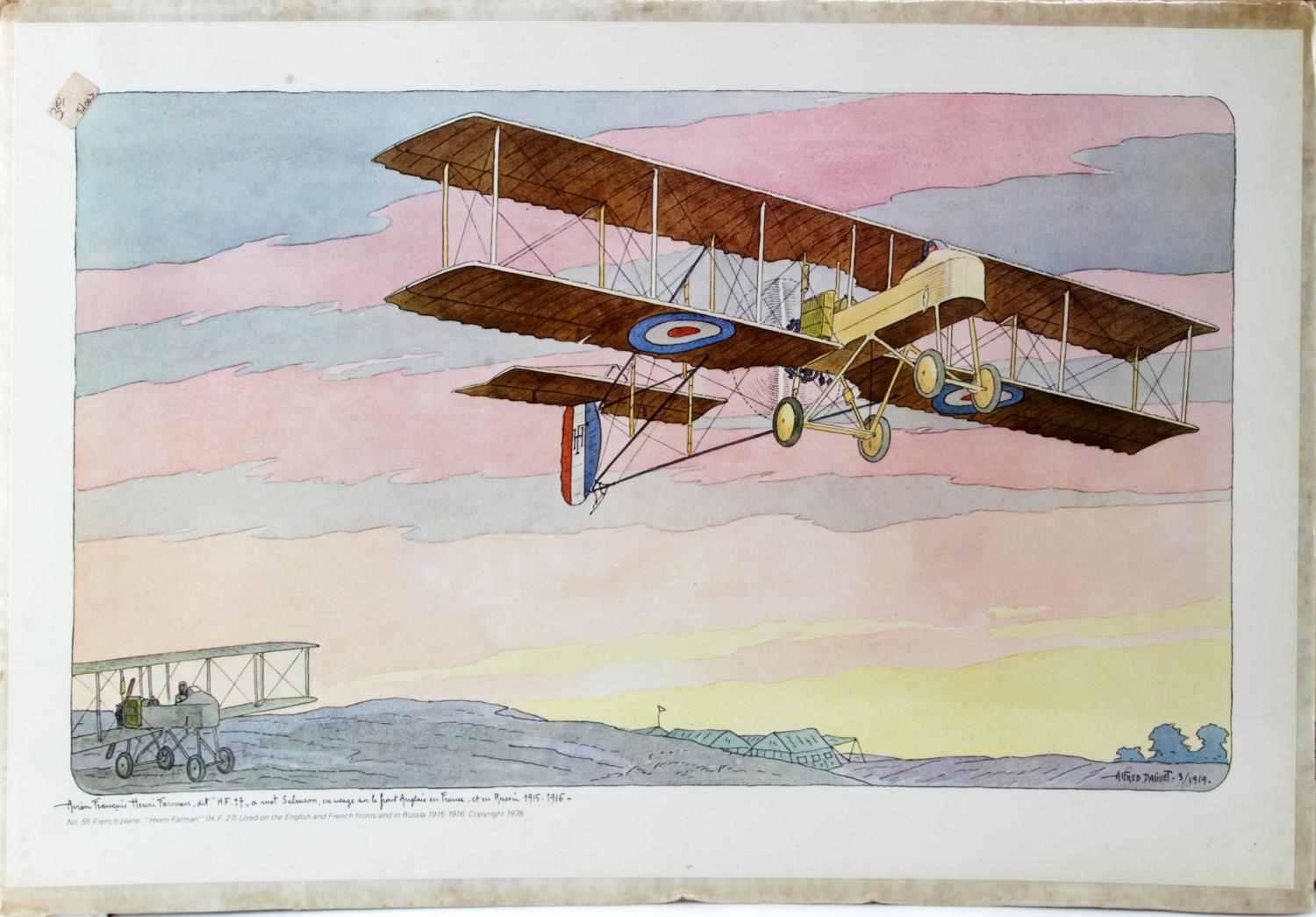 6 ALFRED DAGUET ANTIQUE WAR PLANE LITHO REPROD LOT