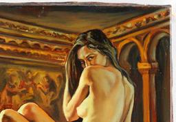 UNFRAMED OIL ON CANVAS SITTING NUDE FEMALE CLASSIC