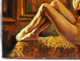 UNFRAMED OIL ON CANVAS SITTING NUDE FEMALE CLASSIC