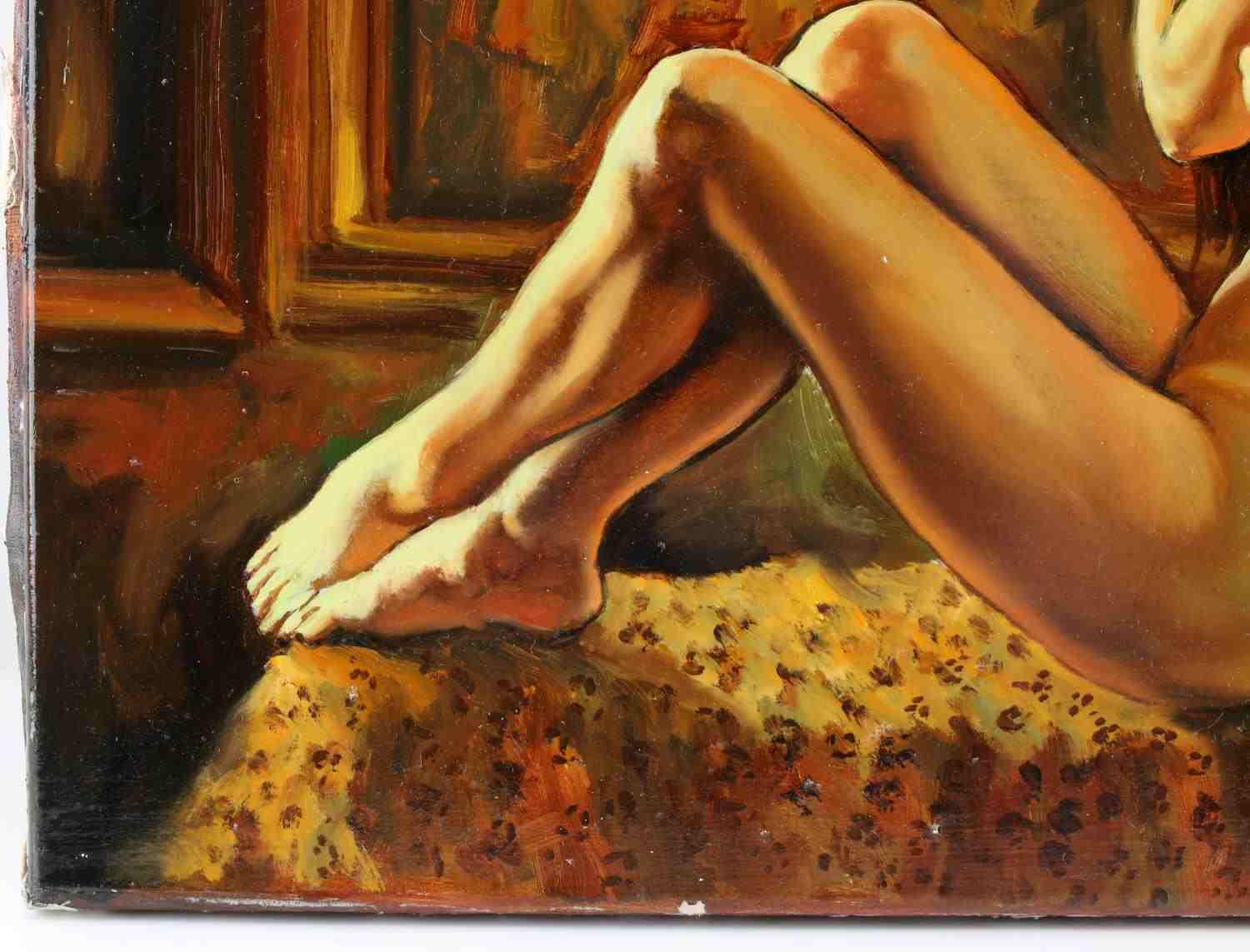 UNFRAMED OIL ON CANVAS SITTING NUDE FEMALE CLASSIC