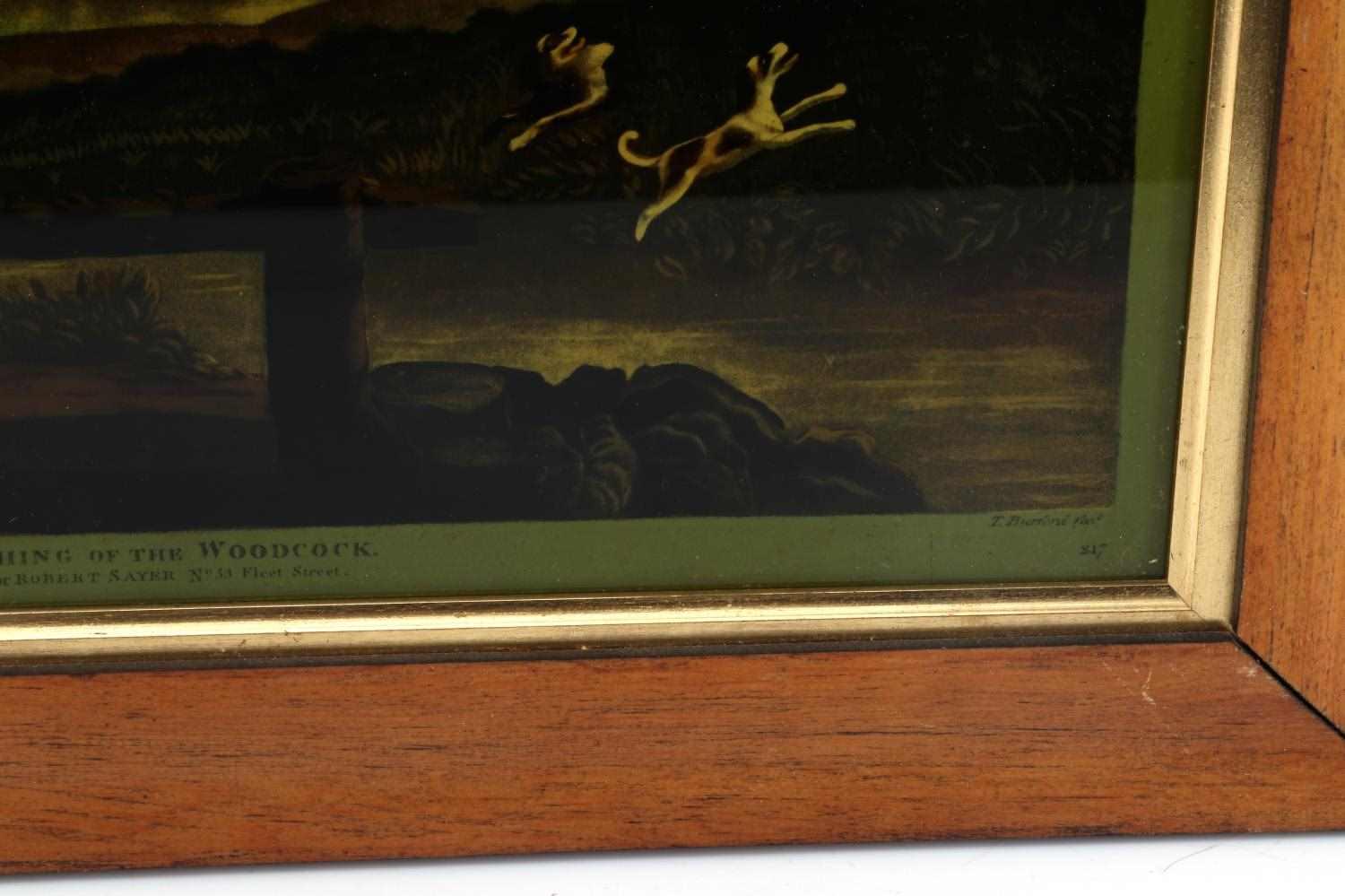TWO ENGLISH FRAMED PAINTED GLASS HUNTING SCENES