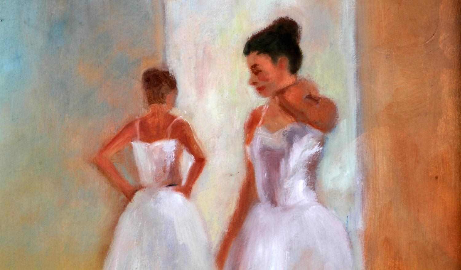 JOSEPH PALAZZOLO THREE BALLERINAS OIL PAINTING