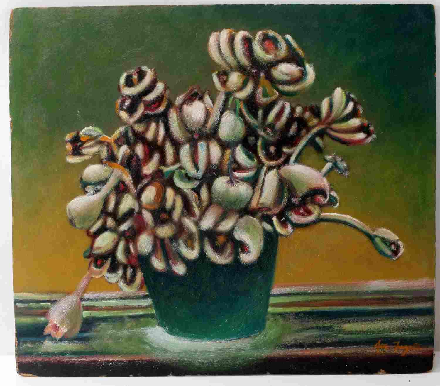 OIL ON BOARD SURREAL FLORAL STILL LIFE JOE FUGATE