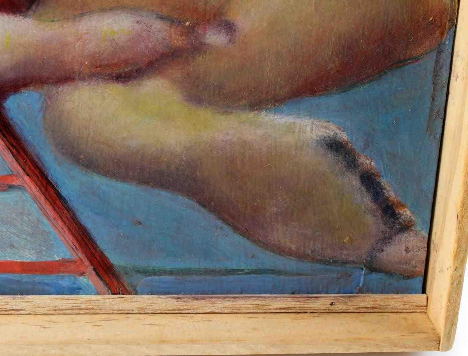 FRAMED PAINTING OF NUDE WOMAN ON FLOOR