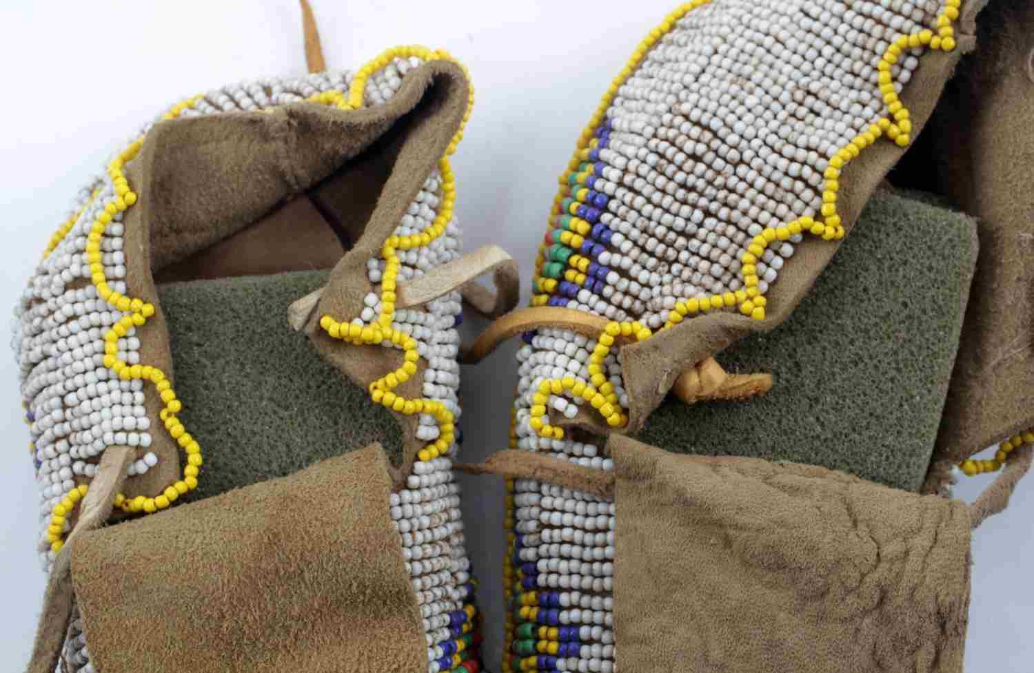 NATIVE AMERICAN BEADED CHILD MOCCASINS & FETISH