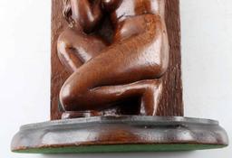 HAND CARVED WOODE NUDE BOOKENDS