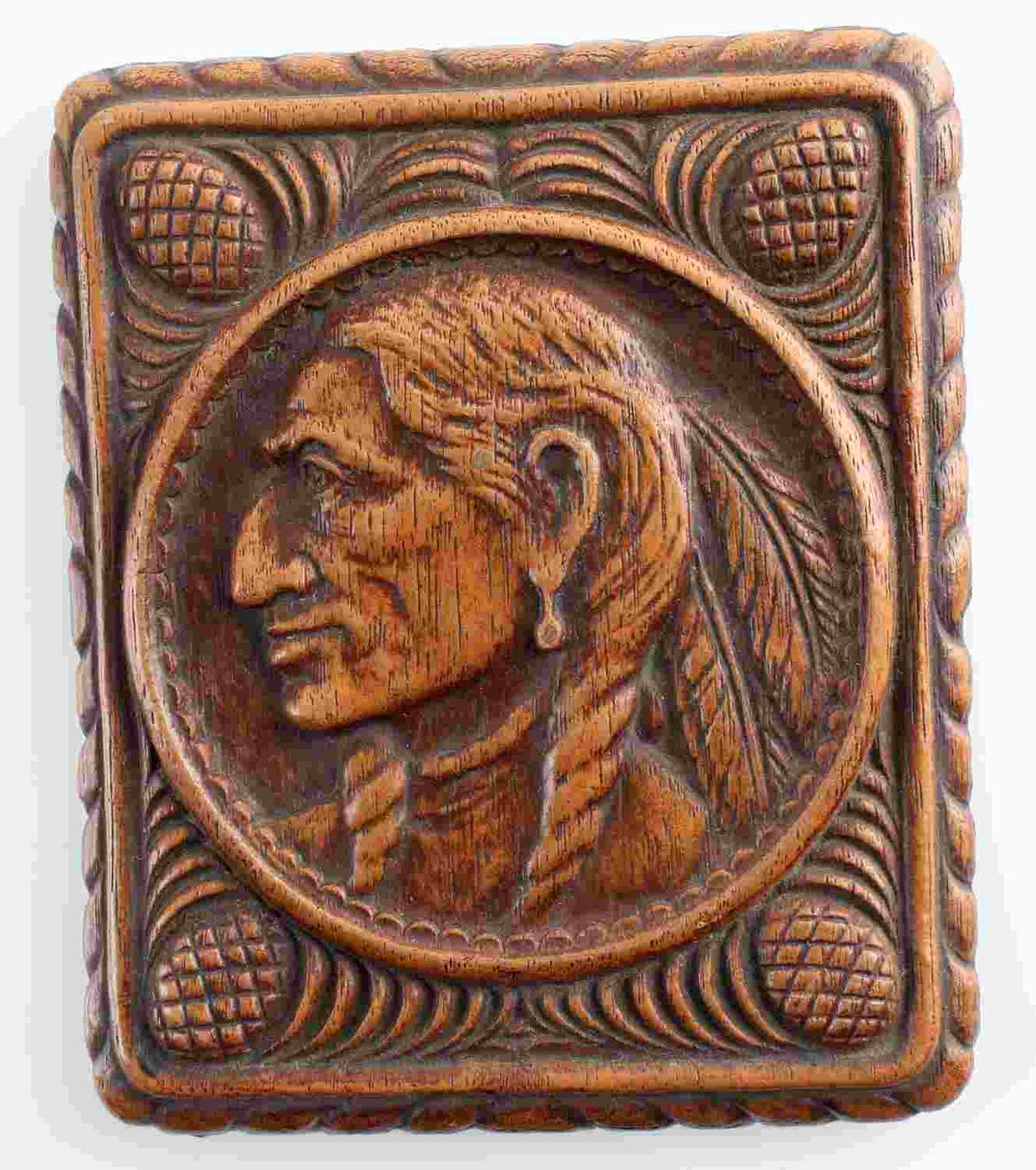 CARVED WOOD NATIVE AMERICAN PORTRAIT BOX LID