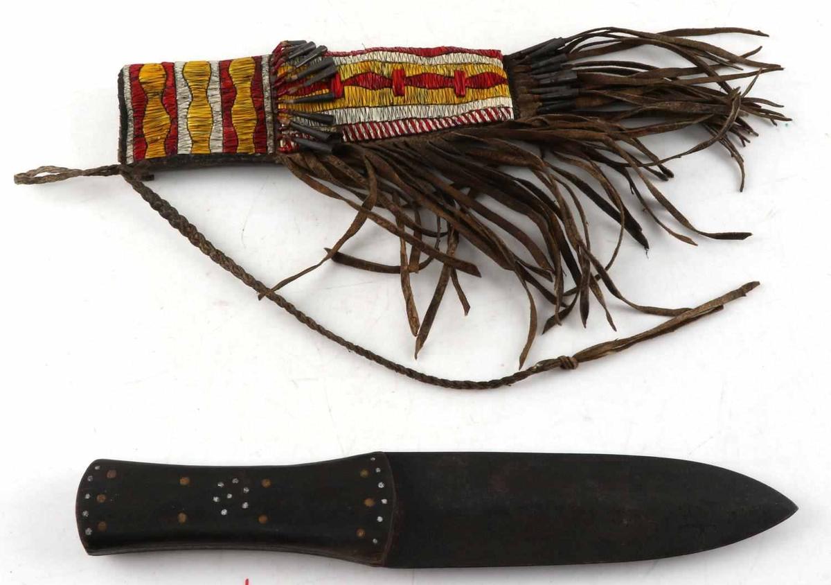 PLAINS INDIAN BRAIDED AND LEATHER SHEATH AND KNIFE