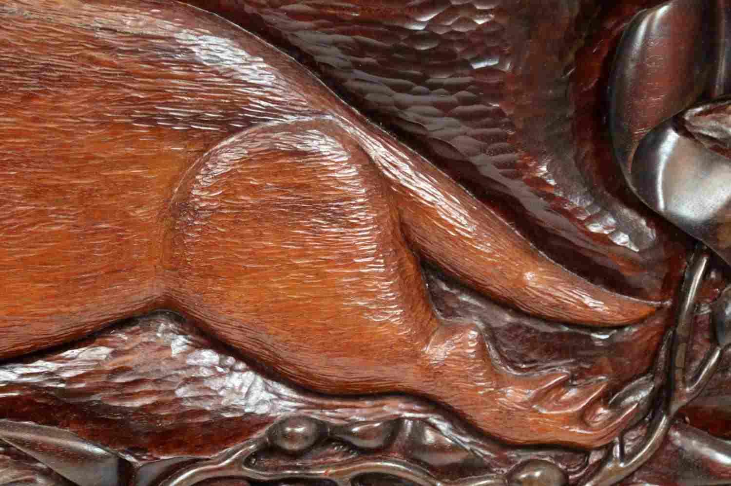HAND CARVED WOOD RELIEF DIVING OTTER DELLAZOPPA