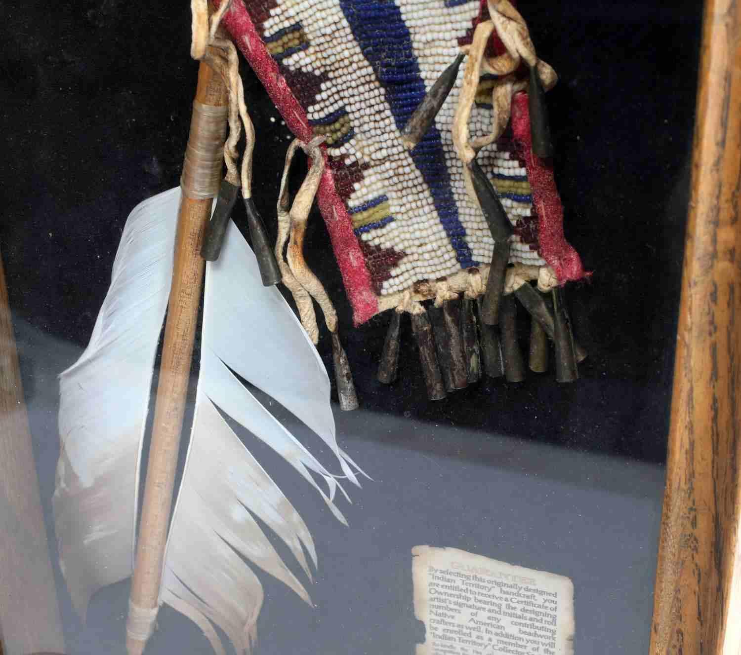 INDIAN TERRITORY FRAMED SIOUX ARROW & PAINT BAG