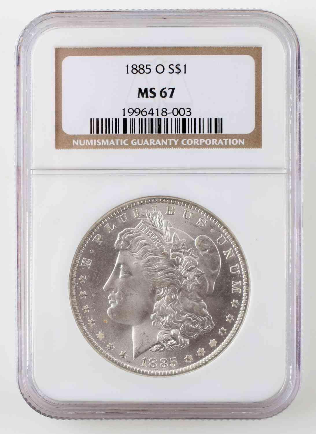 1885 O MORGAN SILVER DOLLAR NGC MS67 BLAZING WHITE