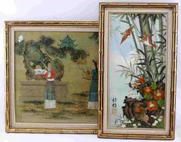 LOT OF 2 FRAMED ASIAN PIECES WOODBLOCK & PAINTING