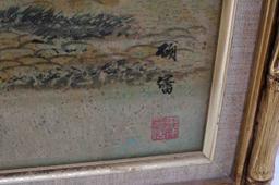 LOT OF 2 FRAMED ASIAN PIECES WOODBLOCK & PAINTING