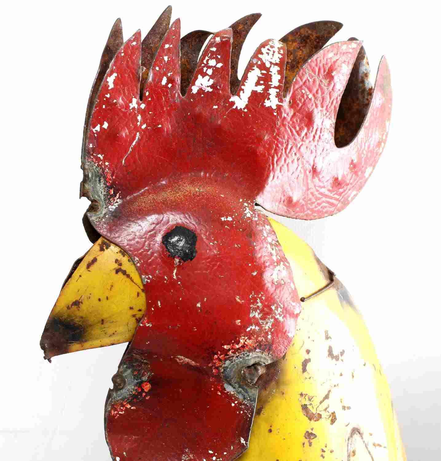 BRIGHTLY COLORED FOLK ART METAL SHEET ROOSTER