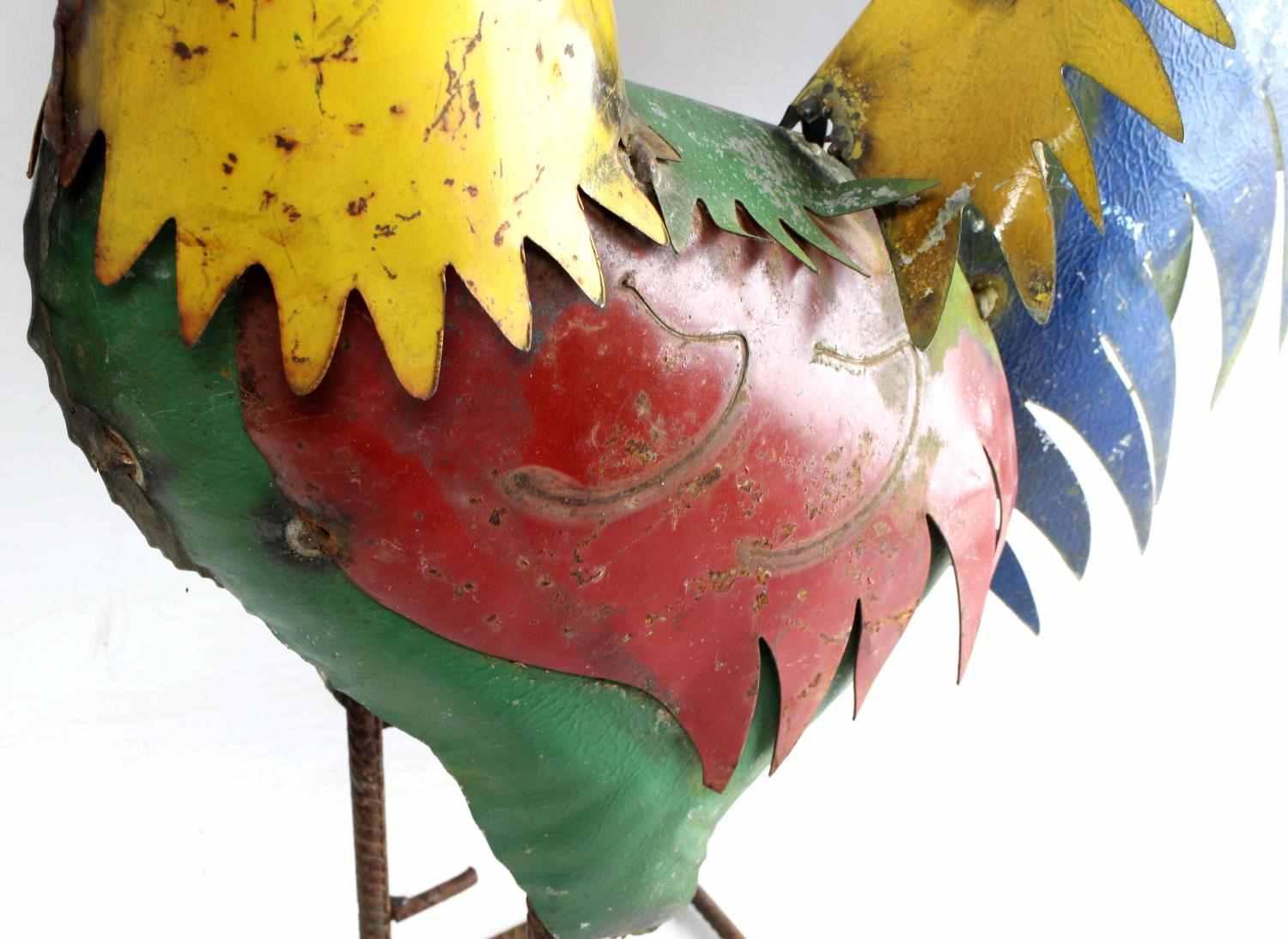 BRIGHTLY COLORED FOLK ART METAL SHEET ROOSTER