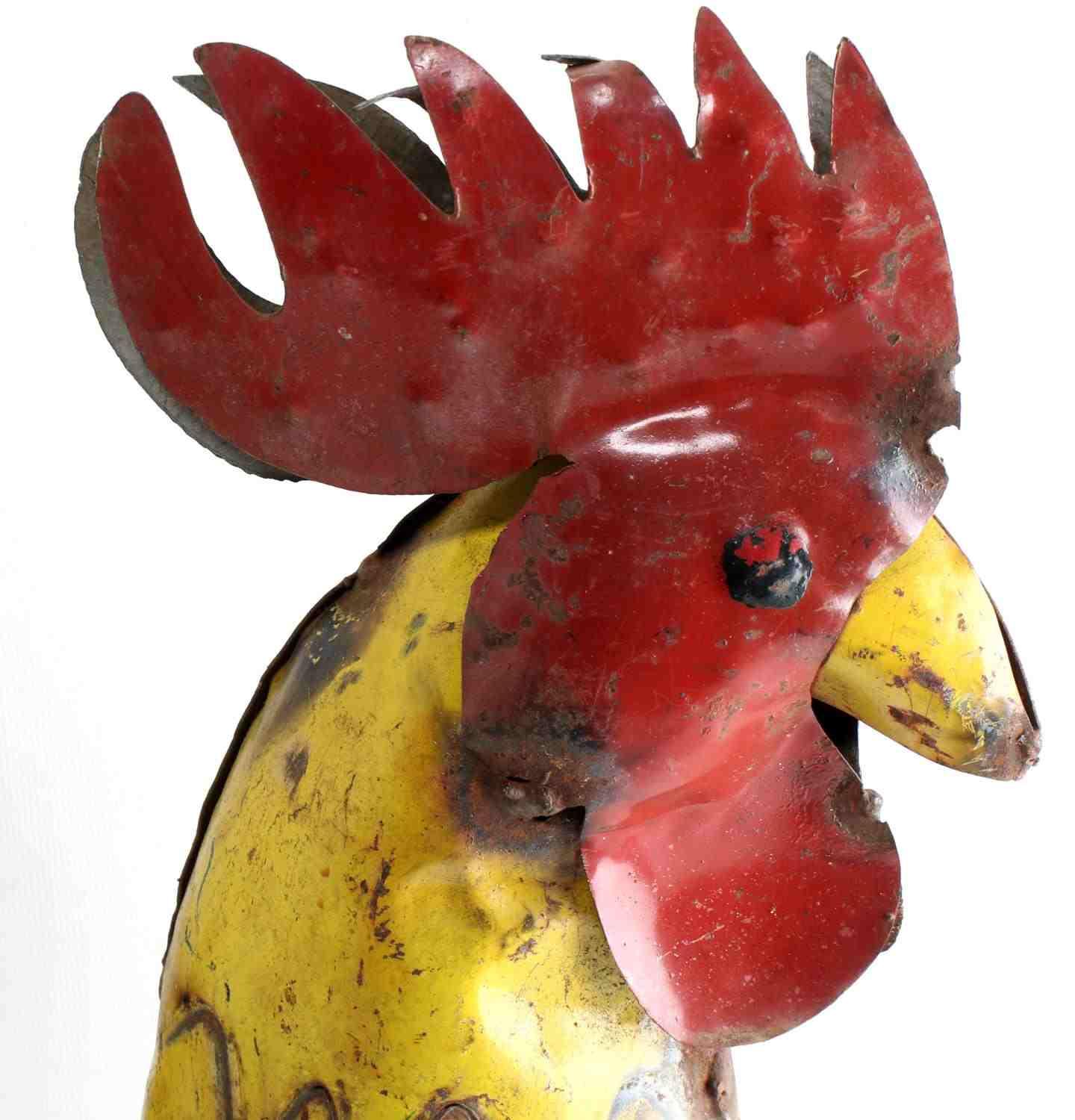 BRIGHTLY COLORED FOLK ART METAL SHEET ROOSTER
