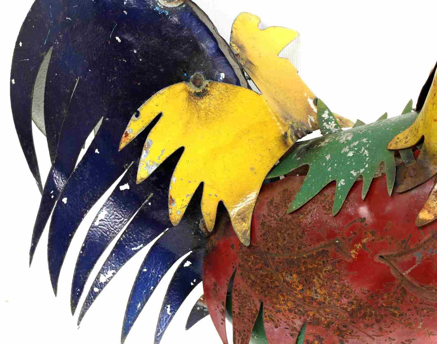 BRIGHTLY COLORED FOLK ART METAL SHEET ROOSTER