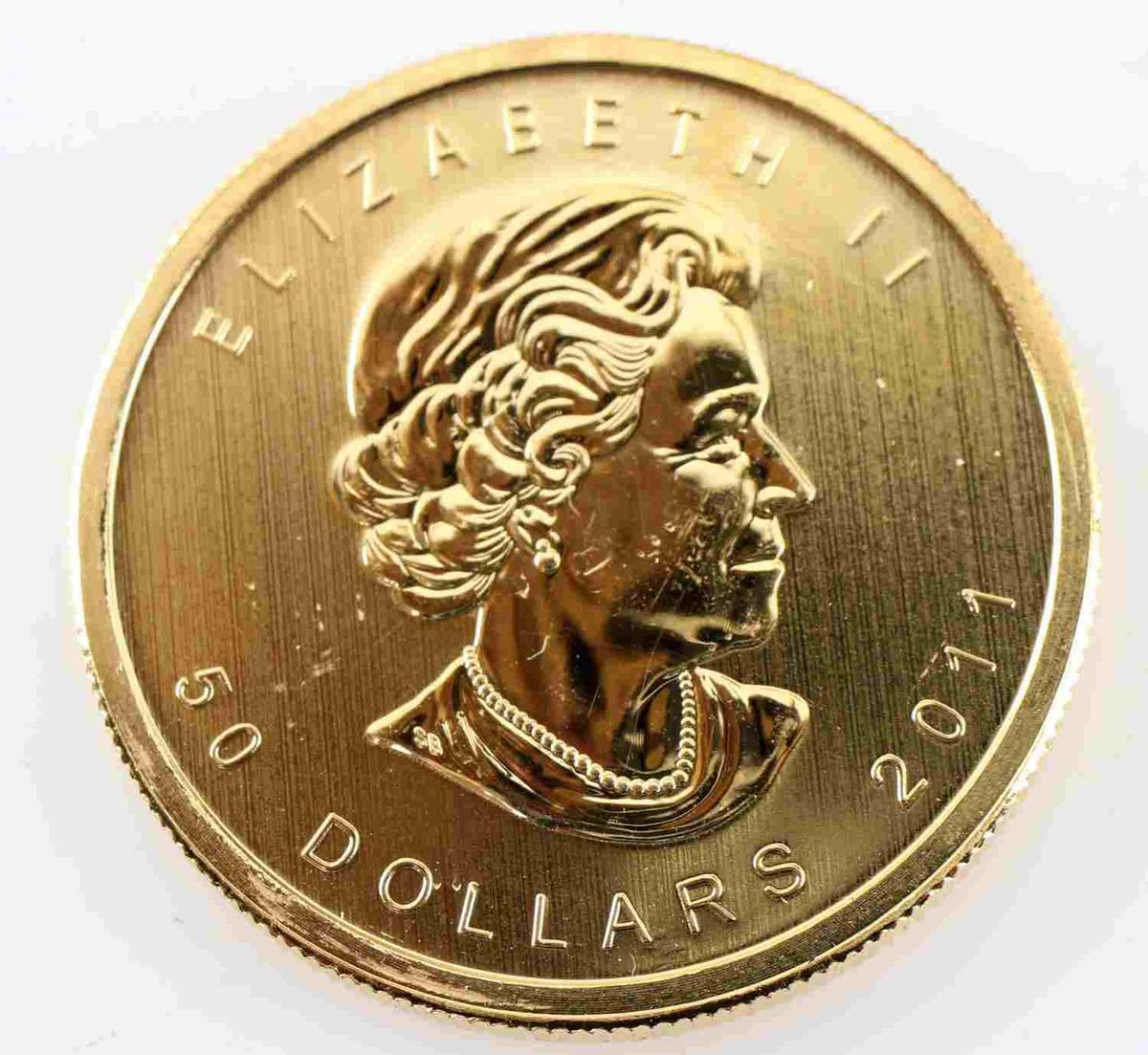 1 OZ FINE GOLD COIN 2011 CANADIAN MAPLE LEAF BU