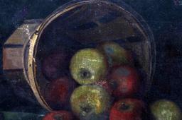 OIL ON CANVAS STILL LIFE OF APPLES IN BASKET