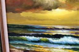 FRAMED OIL ON CANVAS COLORFUL SEASCAPE PAINTING