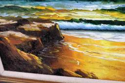 FRAMED OIL ON CANVAS COLORFUL SEASCAPE PAINTING