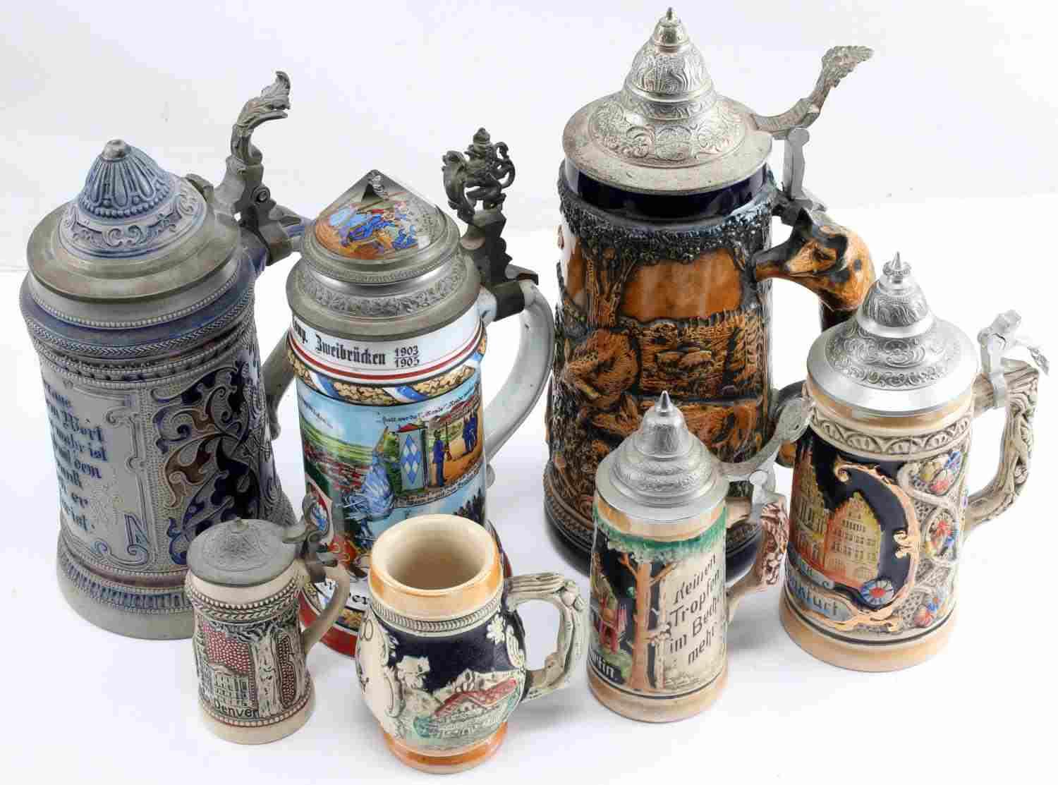 LOT OF 6 VINTAGE GERMAN STEINS 1 REGIMENTAL