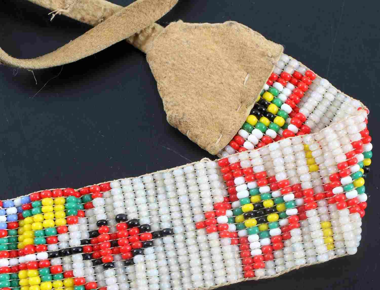 VINTAGE NATIVE AMERICAN BEADED LEATHER HEADBAND