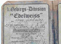 WWII GERMAN WAFFEN SS EDELWEISS OFFICER ID BOOK