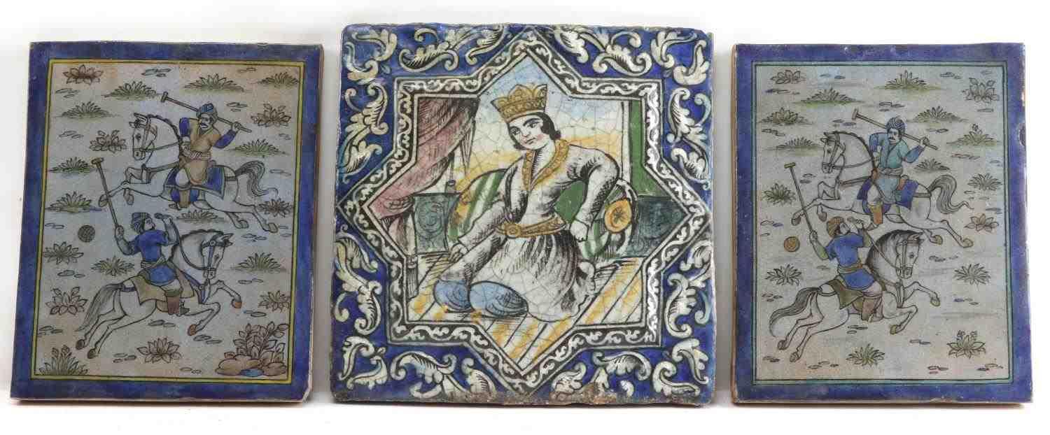 LOT OF THREE CERAMIC PAINTED TILES PERSIAN TURKISH