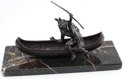 CARL KAUBA NATIVE AMERICAN CANOE BRONZE SCULPTURE