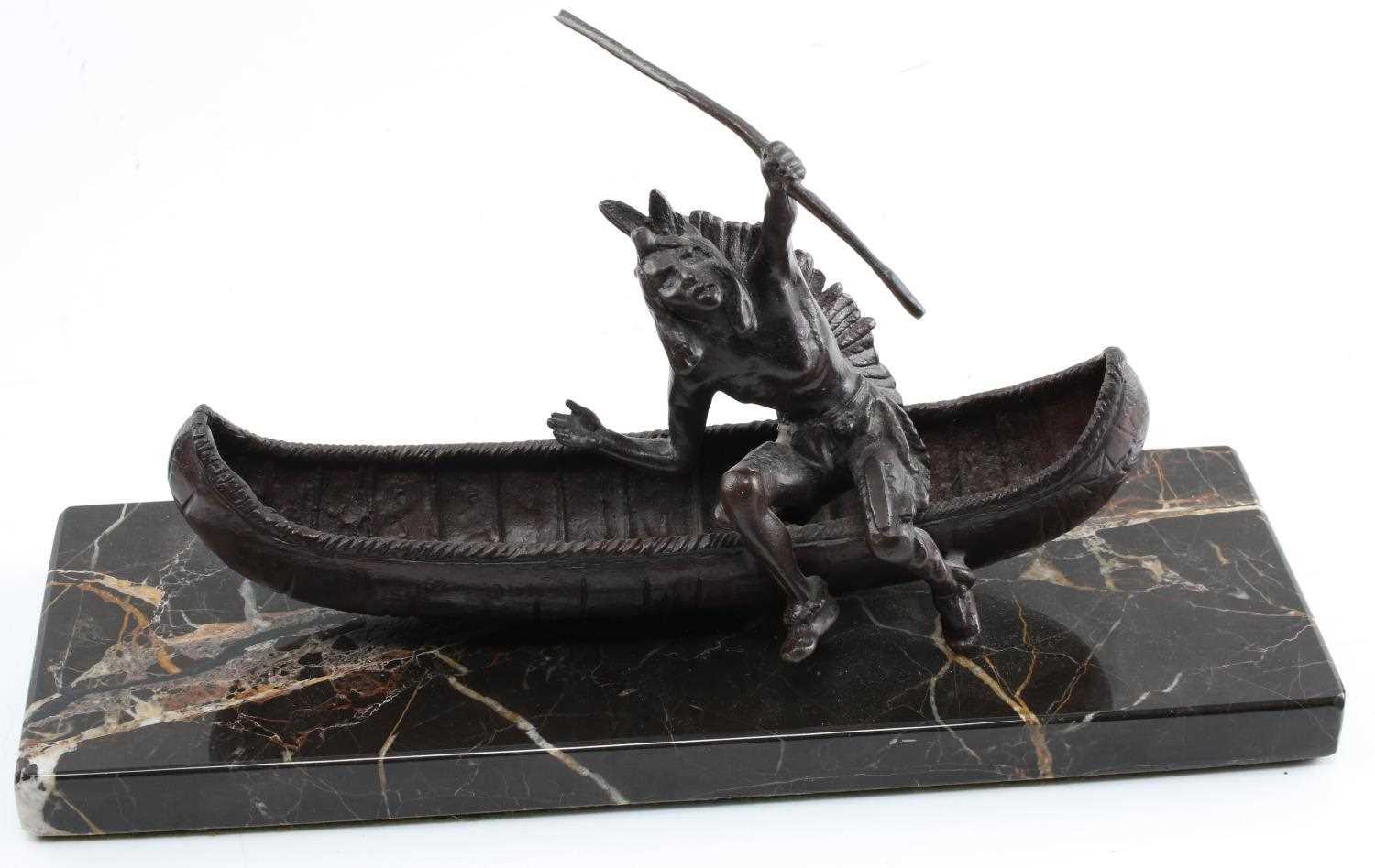 CARL KAUBA NATIVE AMERICAN CANOE BRONZE SCULPTURE